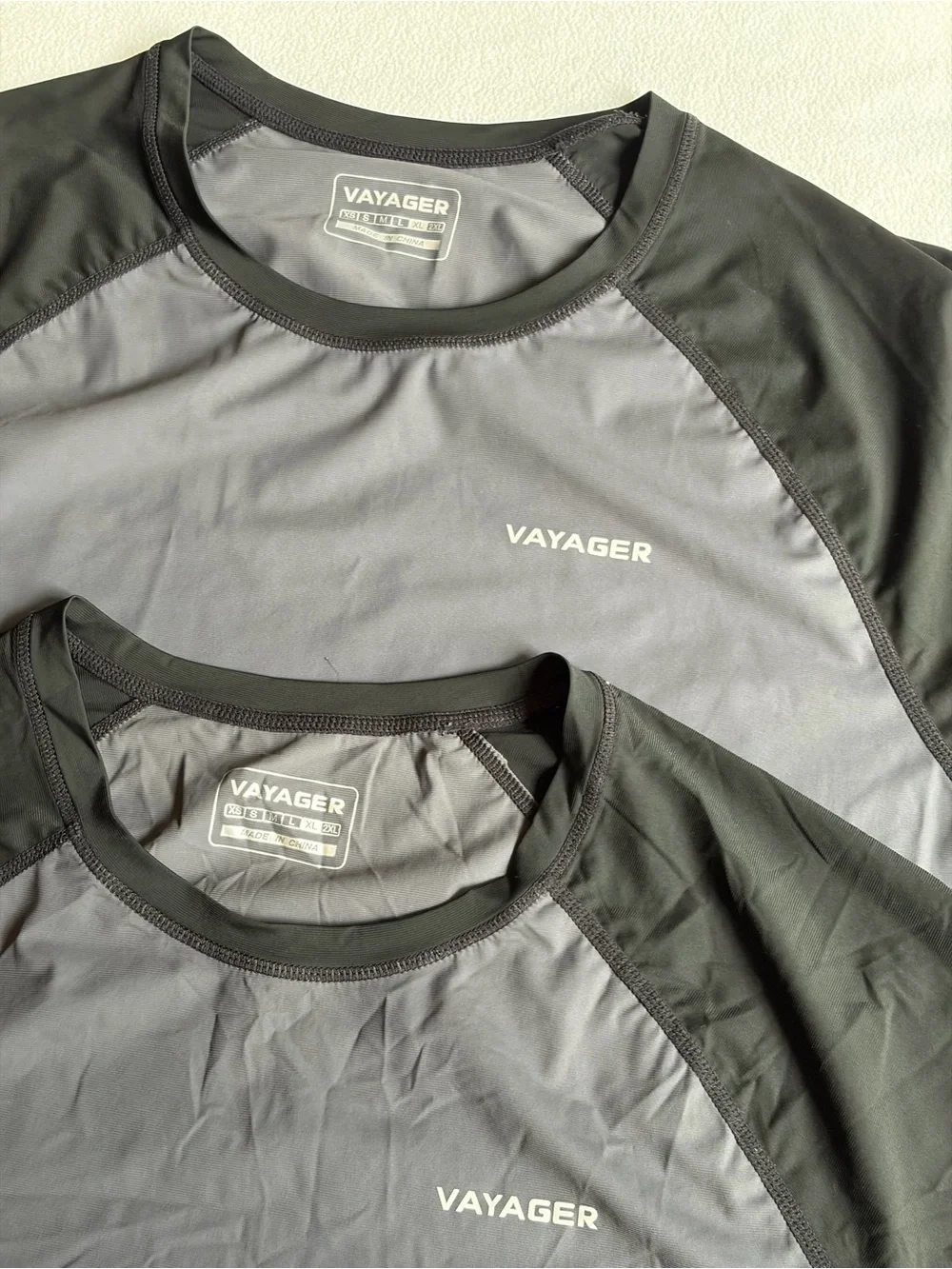 Rash Guard Swim Shirts 2 Pack Vayager Men’s XL Gray Black UPF Short Sleeve - Picture 2 of 4